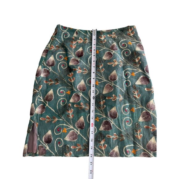 CYNTHIA ROWLEY Vintage Green Embroidered Silk Blend Skirt Size 8 - Picture 4 of 11